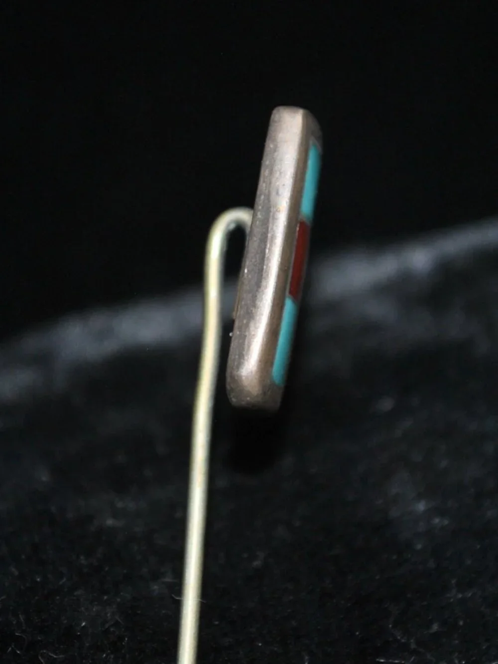 Antique/Vintage Inlaid Stone and Silver Native American Stick /Tie Pin turquoise